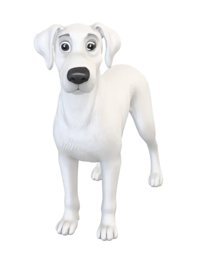 Snowy the White Dog 3D model, vytvořený pomocí AI
