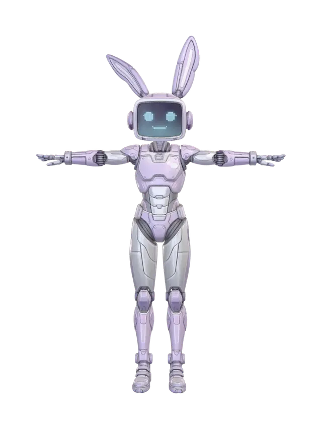Lilac Bunny Bot 3D model, vytvořený pomocí AI