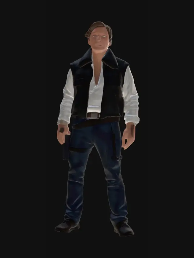 3D model for 30 year old  Harrison Ford dressed as Han Solo from the Star wars movie episode 4-6