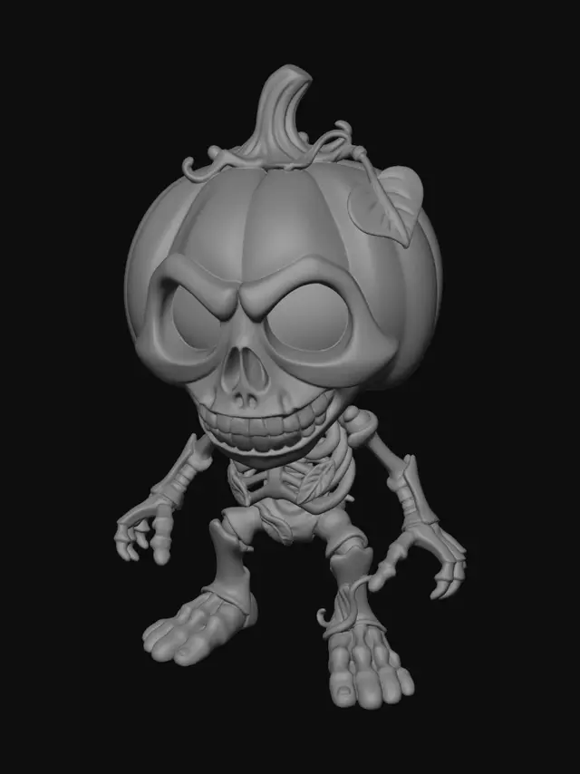 3D model for Q版万圣节南瓜骷髅3D打印手办模型,全身4个部位关节可动,脖字,膝盖,手肘,腰。适合3D打印