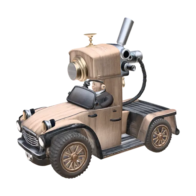 Steampunk Wooden Roadster - Oldman 3D model, vytvořený pomocí AI