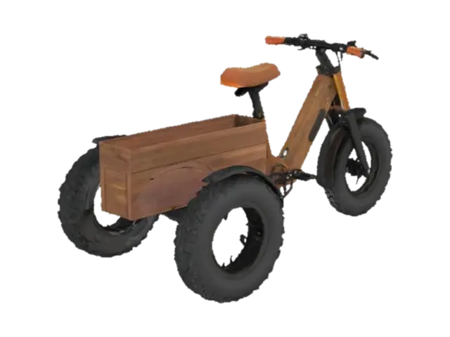 triciclo eléctrico utilitario con un chasis robusto soldado a partir de… - Ecofriendly 3D model, vytvořený pomocí AI