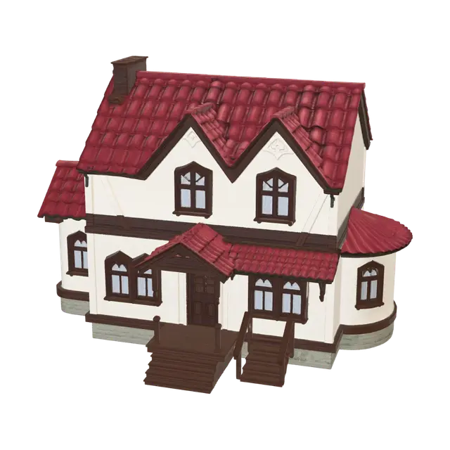 bana iki katlı çok modern olmayan bir ev yap çatısı kırmızı olsun pencereleri olsun… 3D model, vytvořený pomocí AI