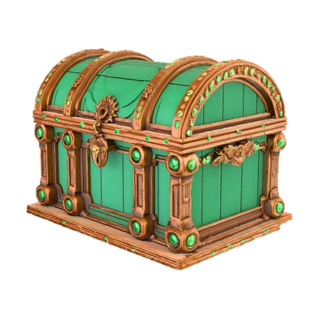 few green emerald decorations, green colored video game chest for swords in a roblox… - Loot 3D model, vytvořený pomocí AI