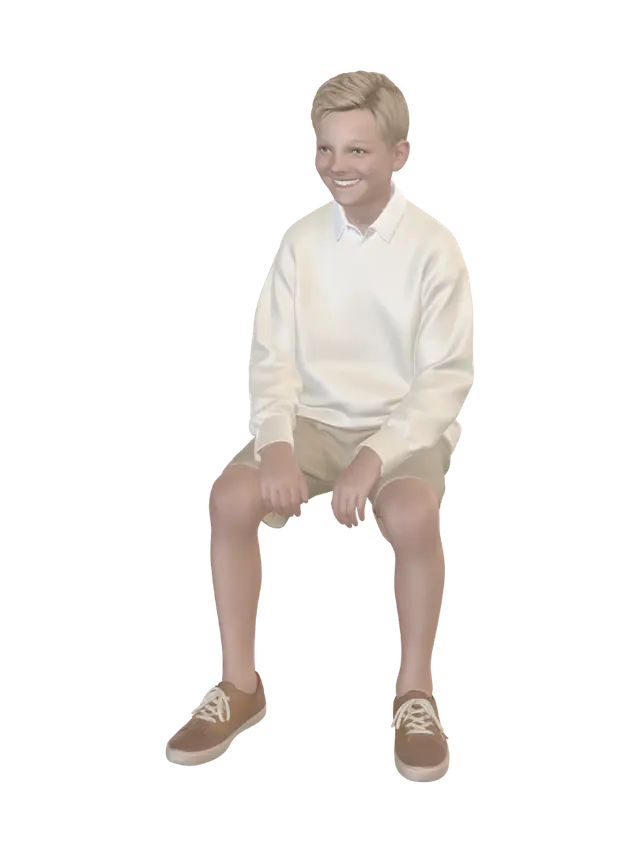 3D model for Niño sentado alegre rubio realista