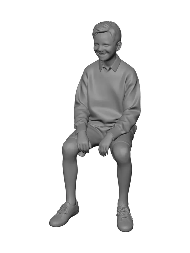 3D model for Niño sentado alegre rubio realista