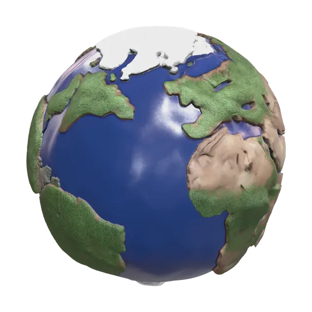 Low-Poly Earth Cartoon - Worldmap-3D-modell, genererad av AI