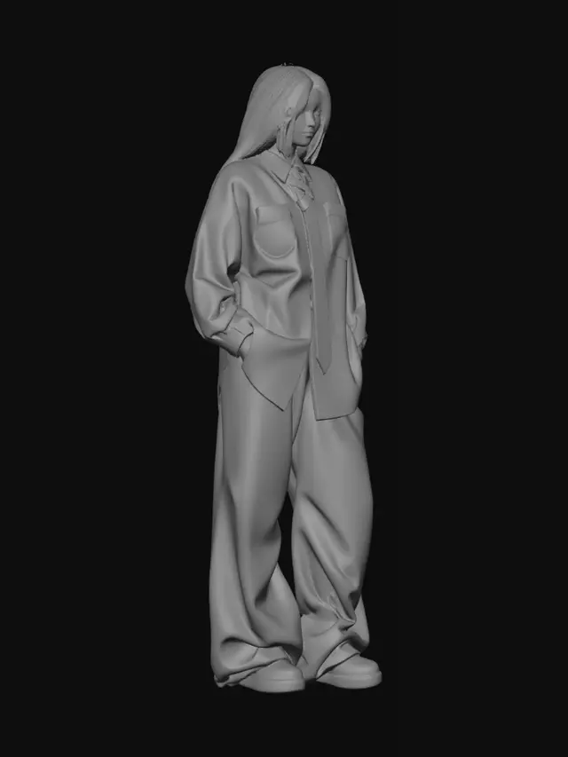 3D model for Oversized Striped Shirt with Brown Wide-Leg Pants