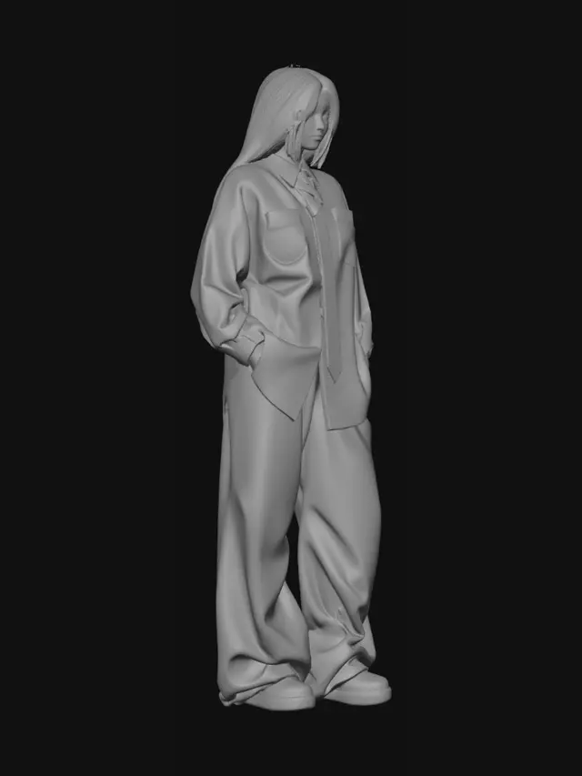 3D model for Oversized Striped Shirt with Brown Wide-Leg Pants