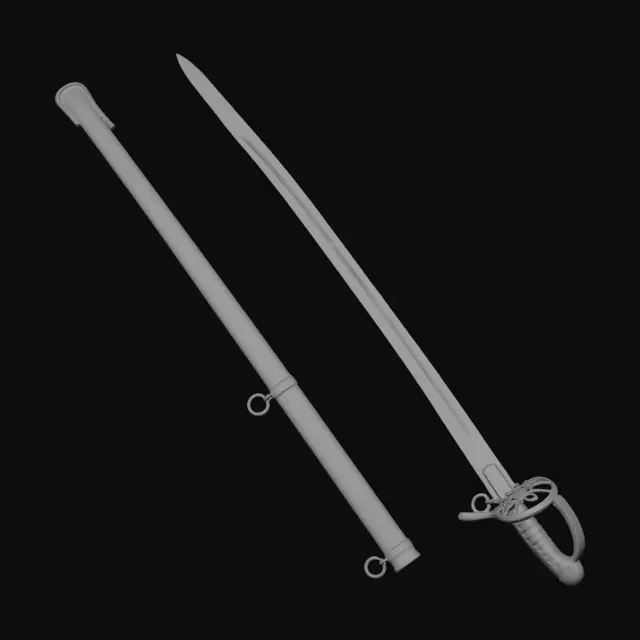 3D model for Ornate longsword with brass scabbard