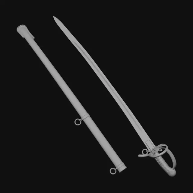 3D model for Ornate longsword with brass scabbard