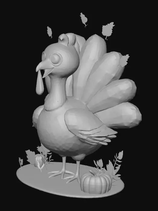 3D model for a pixel style cute turkey  with autumn vibes giving you flowers.....