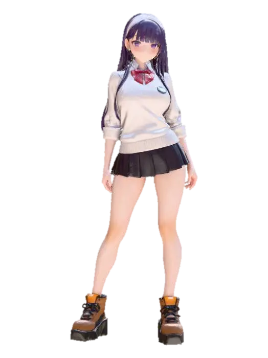 Anime Schoolgirl with Boots - Boot 3D model, vytvořený pomocí AI