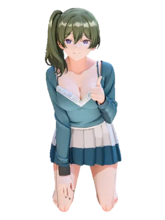 Green-Haired Confidence - Protagonist 3D model, vytvořený pomocí AI