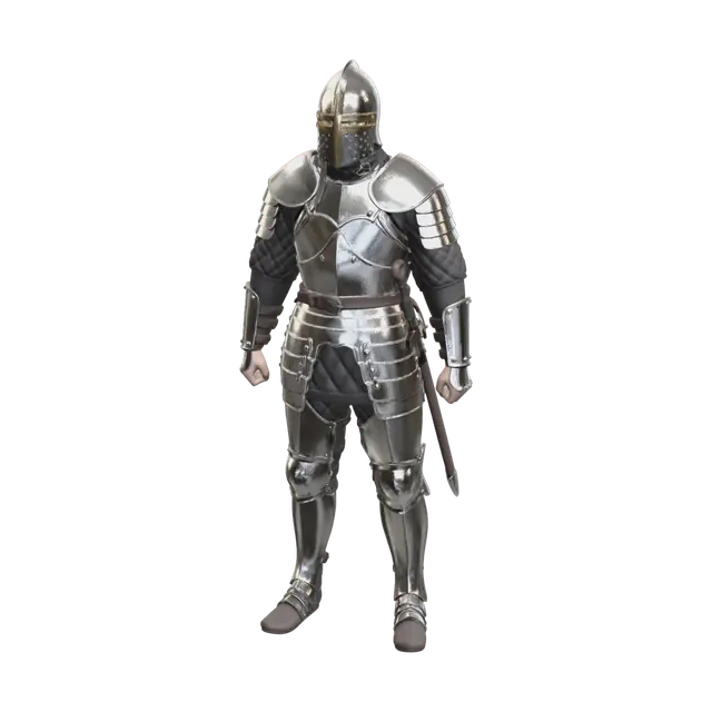 Realistic Crusader Armor 3D model, vytvořený pomocí AI