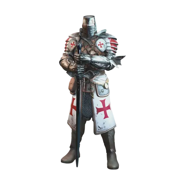 Low-Poly Crusader Armor 3D model, vytvořený pomocí AI