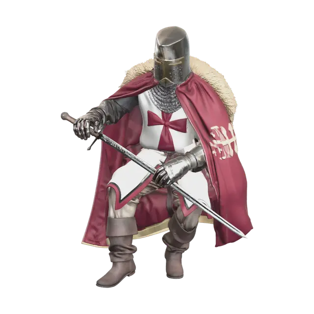 Weathered Crusader Armor 3D model, vytvořený pomocí AI