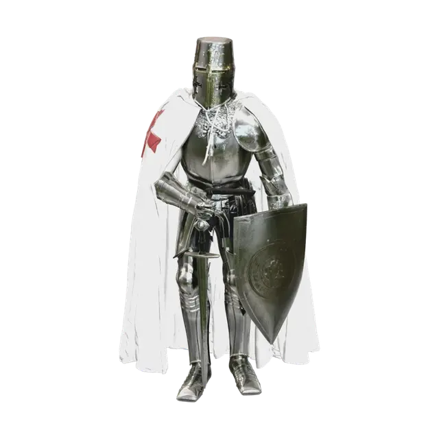 Weathered Crusader Armor 3D model, vytvořený pomocí AI