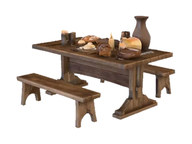 Medieval Feast Table - Dining 3D model, vytvořený pomocí AI