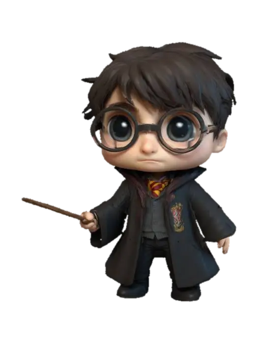 ultra detailed harry potter character, chibi style, holding a wand - Harrypotter 3D-model, gegenereerd door AI