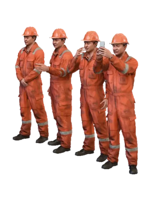 Modello 3D Industrial Quartet - Workers, generato dall’IA
