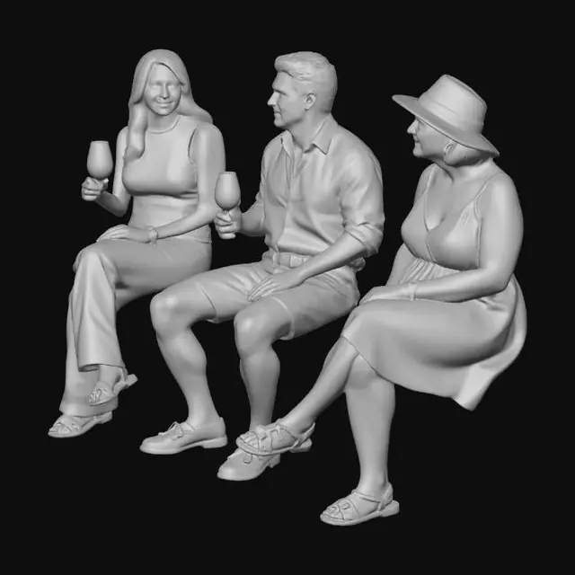 3D model for Three Friends Enjoying Wine