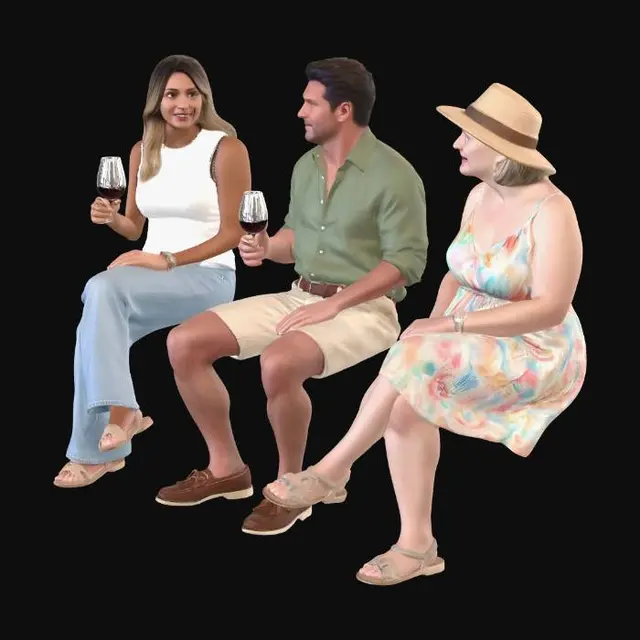 3D model for Three Friends Enjoying Wine