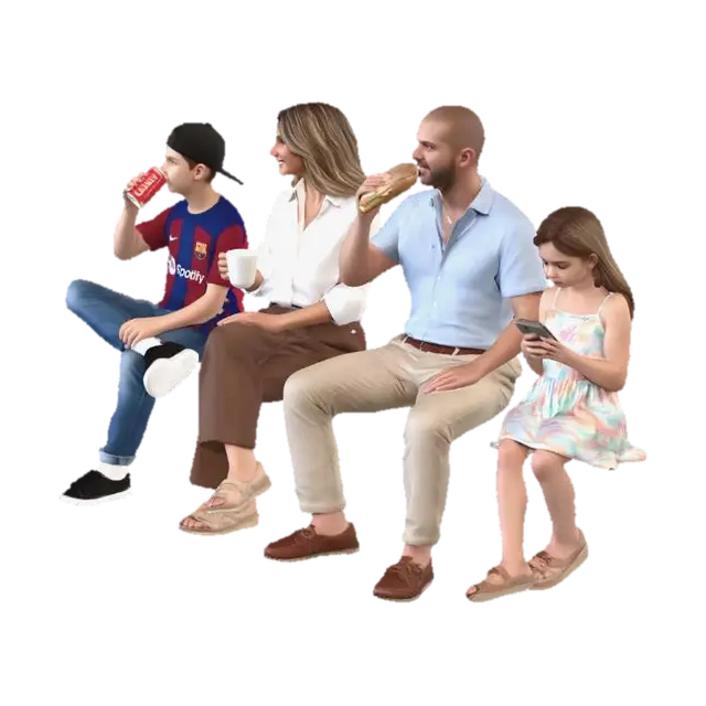 Family Sitting 3D model, vytvořený pomocí AI