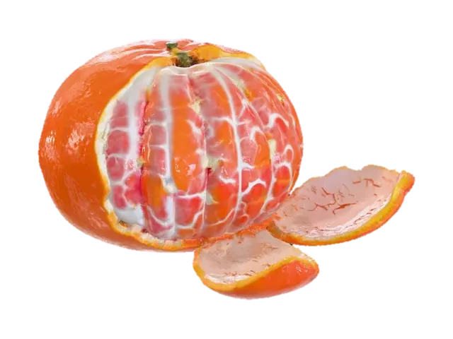 Half peeled orange 3D model, vytvořený pomocí AI