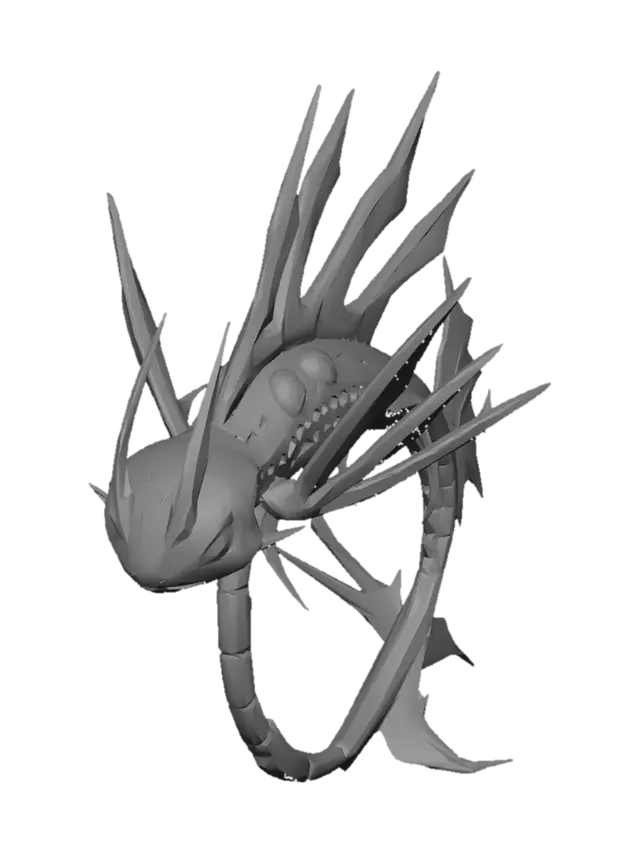 3D model for "A new Water/Poison type Pokemon, a sleek and dangerous lionfish-dragon hybrid. Smooth, wet, translucent cyan skin with bio-luminescent toxic green glowing stripes. Sharp, crystalline poisonous fins. Designed for extreme speed in rain and aquatic environments. Underwater caustic lighting, bubbles, shallow depth of field. High-end 3D creature design, Unreal Engine 5, 8k resolution, vibrant and venomous color palette."