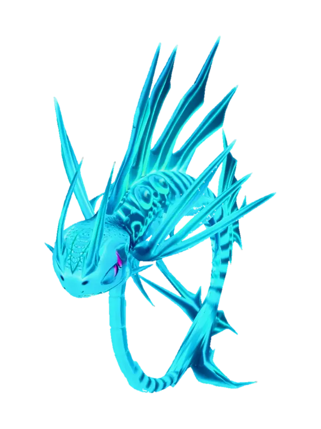 3D model for "A new Water/Poison type Pokemon, a sleek and dangerous lionfish-dragon hybrid. Smooth, wet, translucent cyan skin with bio-luminescent toxic green glowing stripes. Sharp, crystalline poisonous fins. Designed for extreme speed in rain and aquatic environments. Underwater caustic lighting, bubbles, shallow depth of field. High-end 3D creature design, Unreal Engine 5, 8k resolution, vibrant and venomous color palette."