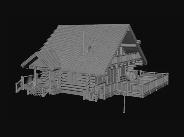 3D model for Snowy Log Cabin Chalet