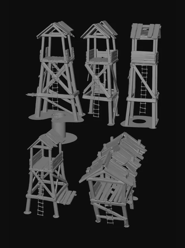 3D model for Three Watchtowers Over Muddy Water
