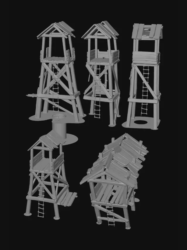 3D model for Three Watchtowers Over Muddy Water