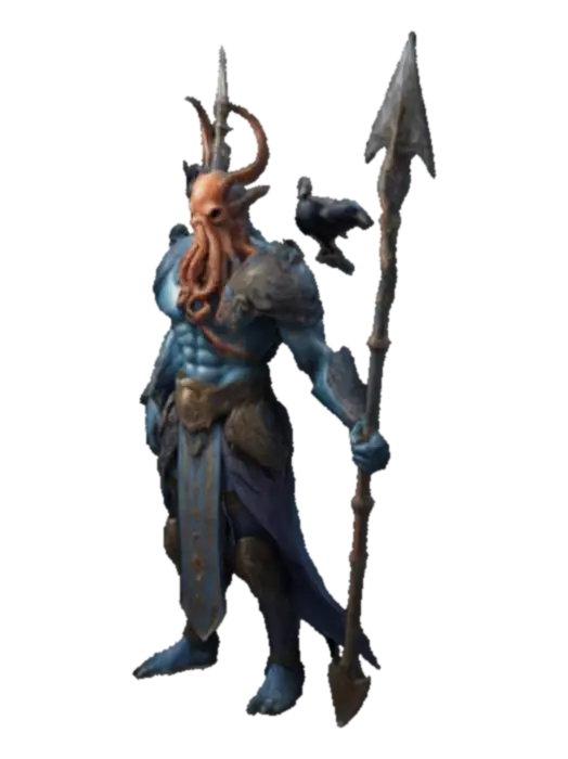 un personaje con cuerpo de pulpo bien detallado orientado en un dios nordico como odin… 3D model, vytvořený pomocí AI
