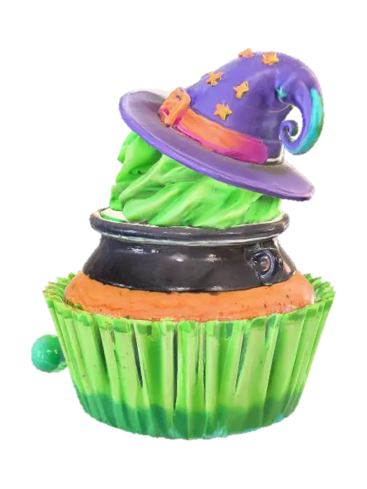 Witch's Brew Cupcake, #Halloween2025# - Baking 3D model, vytvořený pomocí AI