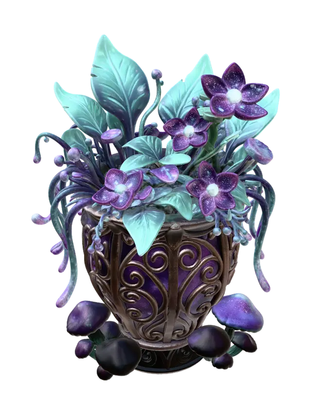 Moonlit Blooms in a Filigree Pot 3D model, vytvořený pomocí AI