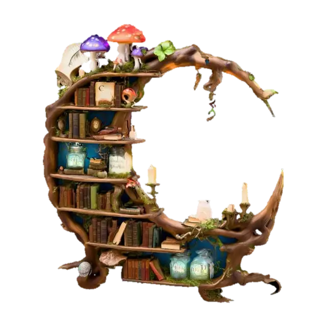 Enchanted Library Moon - Books 3D model, vytvořený pomocí AI