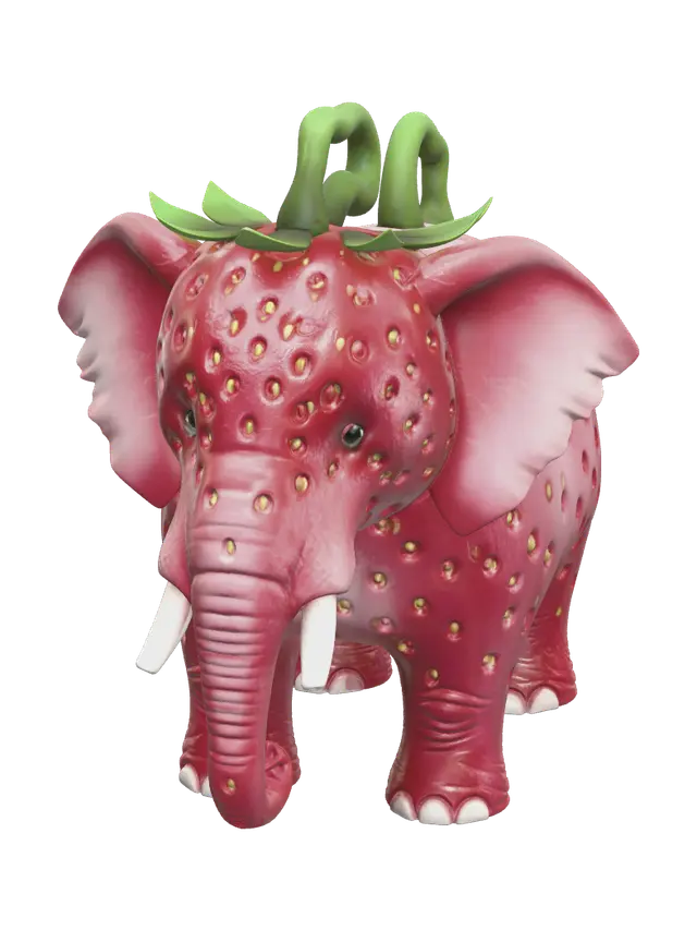 Steal A Brainrot Strawberry Elephant 3D model, vytvořený pomocí AI