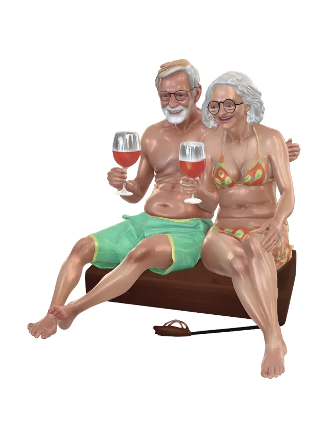 Elderly couple with wine 3D model, vytvořený pomocí AI