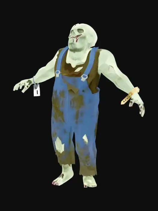 3D model for T-Pose Zombie in Blue Overalls