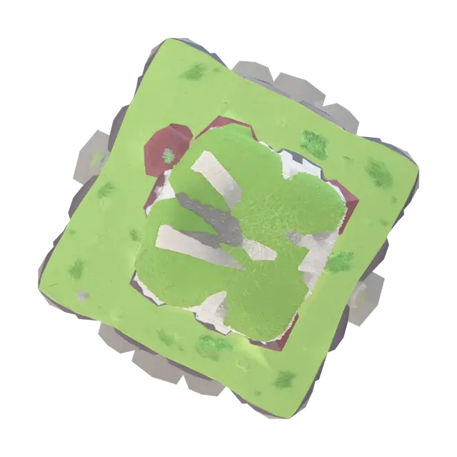 3D model for A floating sky island, miniature fantasy mountain peak, flat top grid for building, isometric view, soft green grass, rocky cliffs underneath, cute fantasy style, low-poly, game-ready asset, hand-painted texture, vibrant colors, clean geometry, stylized.