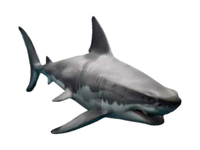 great white shark 3D model, vytvořený pomocí AI
