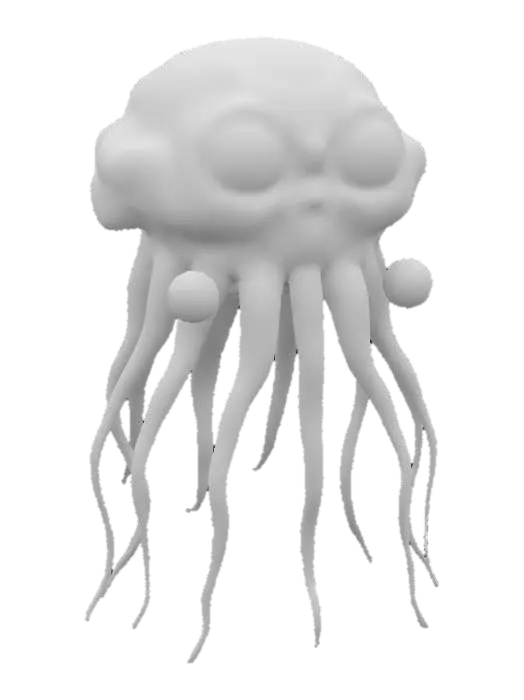 3D model for a blob creature made of flesh and eyeballs floating with tentacles