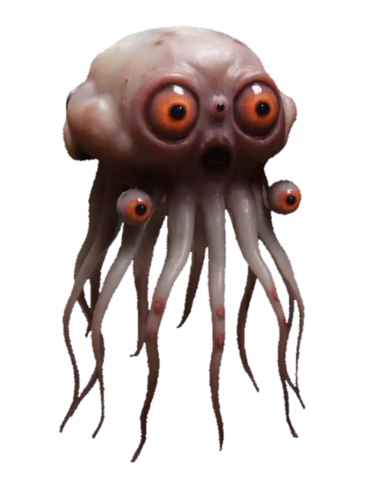 3D model for a blob creature made of flesh and eyeballs floating with tentacles
