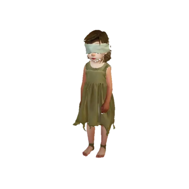 A cute little girl in Pragmata game style, porcelain-like skin, large expressive… - Barefoot 3D model, vytvořený pomocí AI