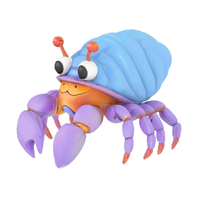 stylized hermit crab 3D model, AI generated