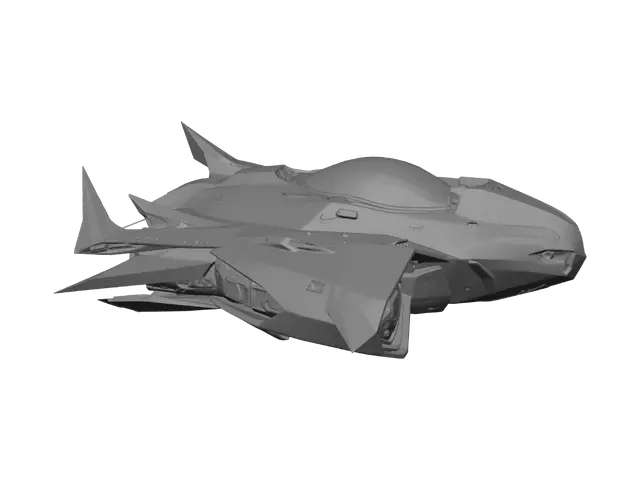 3D model for "A terrifying futuristic alien space shuttle car, dark black metallic body, aggressive sharp bat-like wings, glowing green and blue alien energy core, demonic front design, razor-sharp edges, mysterious alien technology, cinematic horror sci-fi style, glowing thrusters, neon green energy lines, ultra detailed, AAA game asset, realistic PBR textures, high poly, Unity game ready, FBX/OBJ, no background, centered model, 4K textures."
