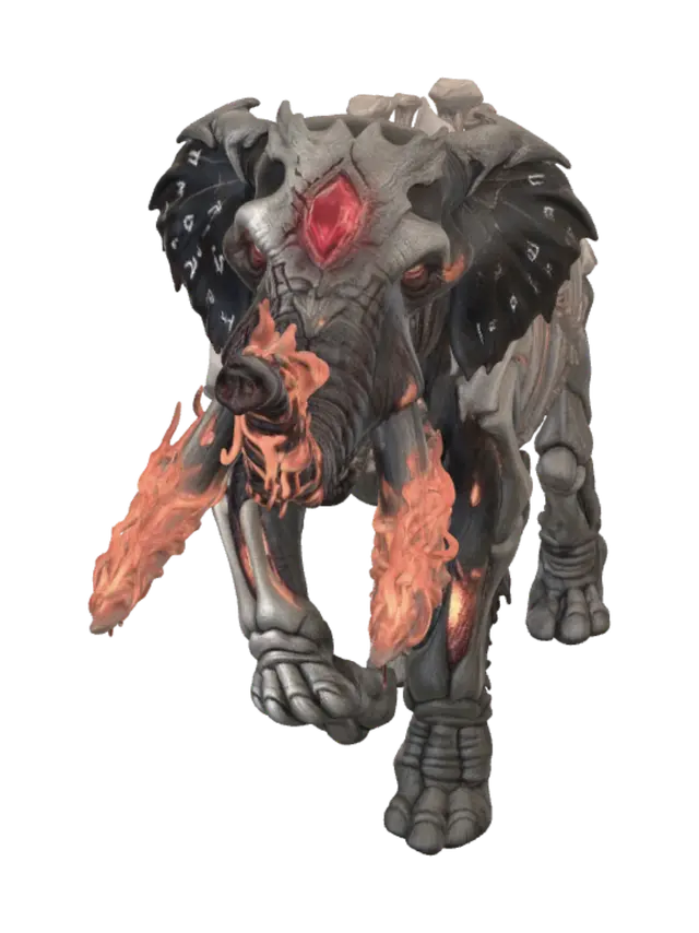 Angry Elephant God 3D model, vytvořený pomocí AI