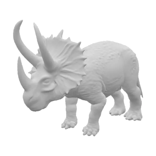 3D model for Crie um modelo 3D hiper-realista de um Triceratops, com texturas detalhadas e aparência realista de pele. As cores predominantes devem ser tons de castanho e cinza, incluindo nuances naturais. O modelo deve ter proporções precisas, detalhes como escamas e rugas, e aparência tridimensional realista